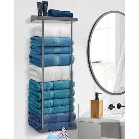1 Porte-Serviettes Mural Extensible 38-75 Cm Design Noir Sans Perçage Pour Salle De Bain (1/4)