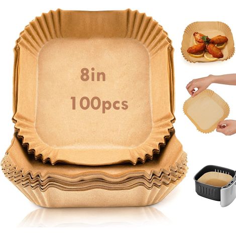 Feuilles de cuisson pour friteuse à air chaud, lot de 100 carrés de 20 cm, papier sulfurisé antiadhésif jetable, doublure pour air fryer, compatible micro-ondes 5-8 L, sans BPA (1/5)