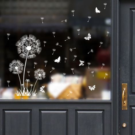 Lntyq Blanc Pissenlit Autocollant Fenêtre Fleurs Papillon Sticker Fenêtre Anti-Collision Printemps Eté Autocollant pour Fenêtre Porte Vitrée Décor (1/5)