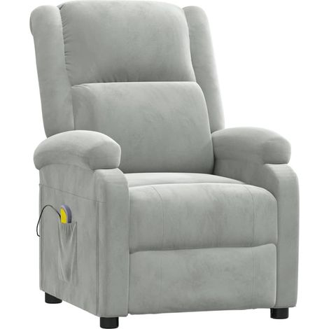 Fauteuil de massage inclinable Fauteuil relax Gris clair Velours 55316 (1/5)