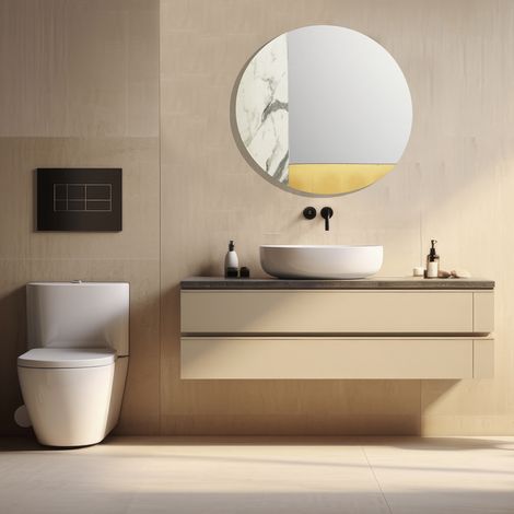 Specchio rotondo 80 cm marmo laminato bianco e foglia oro - THOMAS (1/3)