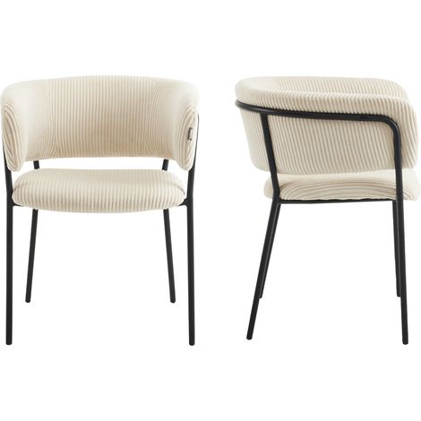 Lot de 2 fauteuils de table en velours côtelé beige - Malone (1/5)