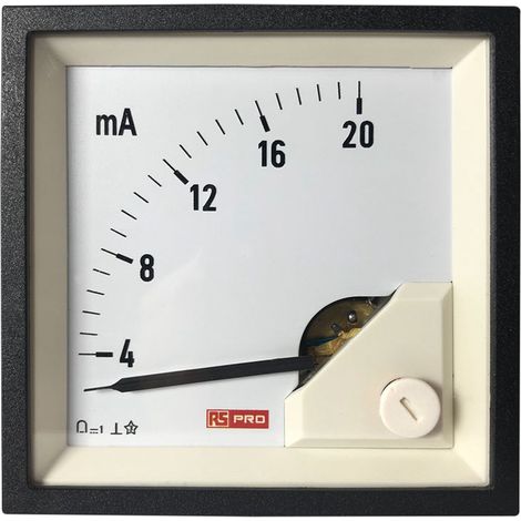 Ampèremètre analogique de panneau V c.c. RS PRO, Echelle 20 (Input)mA, 72mm x 72mm ( Prix pour 1 ) (1/3)