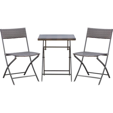 Outsunny – Salon de jardin 2 places – Ensemble pliable en résine tressée 4 fils et métal noir – Table carrée et chaises élégantes – Résistant aux intempéries (1/7)