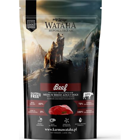 Wataha croquettes hypoallergéniques pour adultes de taille moyenne à grande, au bœuf et au riz, 500 g (1/2)