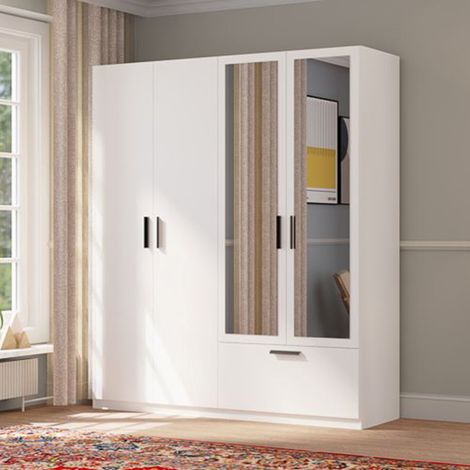 Armario Grande Lidala, Ropero para Dormitorio 2 Estantes, Perchero, 1 Cajón, 180x210h cm Blanco (1/5)