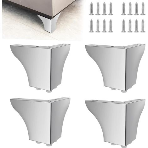 4 Pieces 10cm Steel Furniture Legs Cabinet Legs for Chairs Table Wardrobe TV Drawers Sofa with Screws Easy Assembly Triangle Furniture Legs (Silver, 4" (10cm)) (1/5)