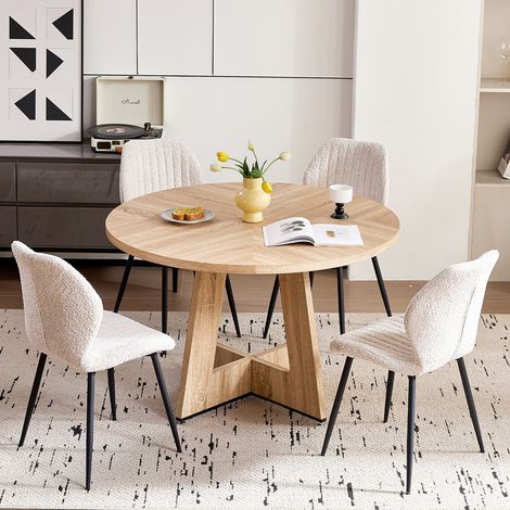 Wokaka – Table à manger ronde 120cm – 4-6 personnes – Bois durable – Hauteur 76cm – Élégante pour salle à manger ou salon (1/5)