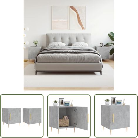 The Living Store Nachttische 2 Stk. Betongrau 40x40x50 cm Holzwerkstoff - Beton Tisch - Nachttisch Grau - Wohnzimmer Dekoration - Holzwerkstoff Möbel - Sideboard (1/5)