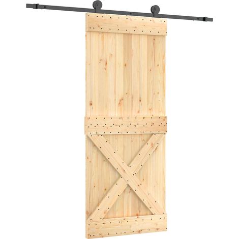 Sliding Door Natural and Black 85 x 210 cm Solid Pine Wood vidaXL (1/5)