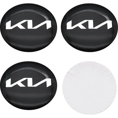 (Autocollants pour jantes KIA, noir et argent, 60 mm) - Lot de 4 autocollants emblème pour jantes KIA, accessoires de personnalisation pour cache-moyeux et autres accessoires de jantes. (1/5)