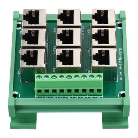 Ethernet Port Adapter Terminal Block für RJ45 8P8C mit 9 Anschlüssen, Schraubklemmen für Breakout Board für DIN Rail Montage, 15mm Hutschiene für Industrie und Netzwerktechnik (1/5)