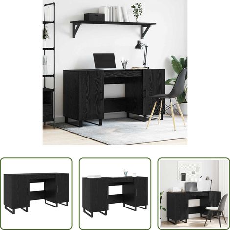 Bureau avec rangement - Bureau avec porte Chêne noir 140 x 50 x 75 cm Bois d'ingénierie (1/5)