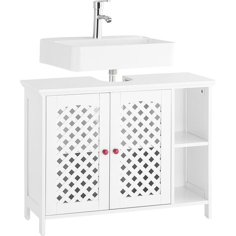 SoBuy Waschtischunterschrank Badezimmer mit 2 Türen und offener Nische – Waschtischmöbel aus MDF E1, verstellbares Regal, Traglast 42kg – Badezimmerschrank 80x31,5x60,5cm BZR210-W