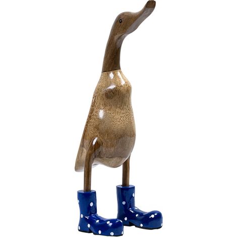 Statuette décorative 40 cm canard bottes bleues bois de teck - DAFLY (1/5)