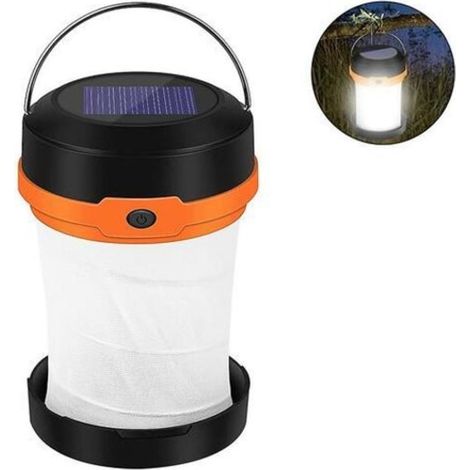 Lanterne de camping solaire étanche LED, rechargeable par USB ou solaire, pliable et portable, lampe de tente avec crochet, éclairage extérieur pour randonnée, urgence, 3 modes, idéale pour le plein a (1/5)