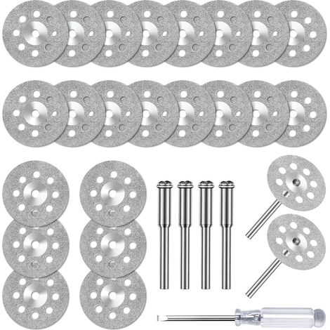 29PCS 22mm Mini Disque Diamant à Tronçonner, Disques de Coupe, HSS en Résine Lame Scie Circulaire avec 4 Mandrins SC et 1 Tournevis pour Couper Bois, Métal, Plastique, Pierre (1/5)