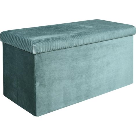 Coffre banc pliable velours cotele bleu 77x38x38 cm (1/5)