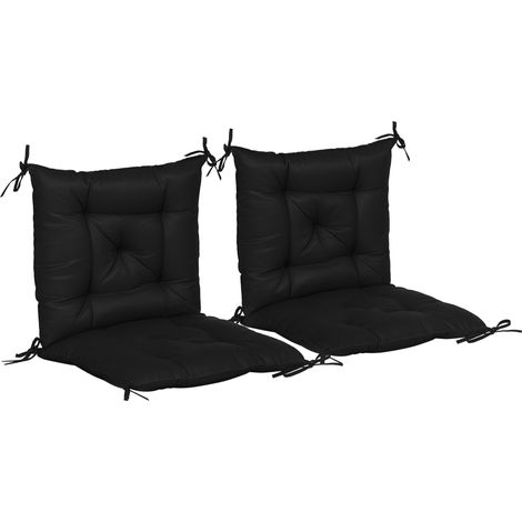 Set mit 2 Stuhlkissen (50 x 98 x 8 cm) mit Rückenlehne und 6 Befestigungsbändern für Garten, Terrasse oder Balkon, Schwarz