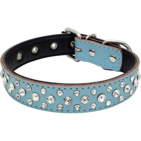 Elegantes Leder-Hundehalsband mit Strasssteinen und Kristallen, verstellbar für kleine und mittelgroße Hunde - Crezuo