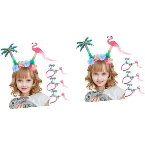 8 Pièces Bandeau Coup De Tête D'été -tête Flamant Rose En Peluche Cerceau De Cheveux Drôle Hawaïen Casque D'oiseau Tropical Déguisement Soirée Piscine La Plume Ananas (1/5)