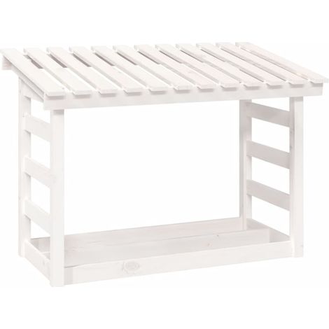 Support pour bois de chauffage porte bûches rangement organisateur stockage 108 x 64,5 x 78 cm bois de pin blanc (1/5)
