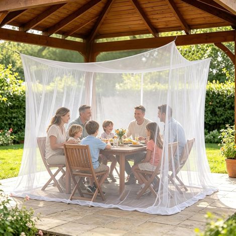 Moustiquaire 210 × 190 × 240 cm – Pour gazebo, jardin, terrasse, camping, lit – 220 mailles fines avec 1 porte – Blanc