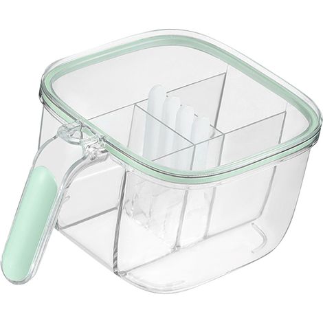 Gewürzbox mit 4 Fächern, robustem, transparentem PET-Fenster, Glas mit 4 Löffeln, hellgrün, für die heimische Küche (1/5)
