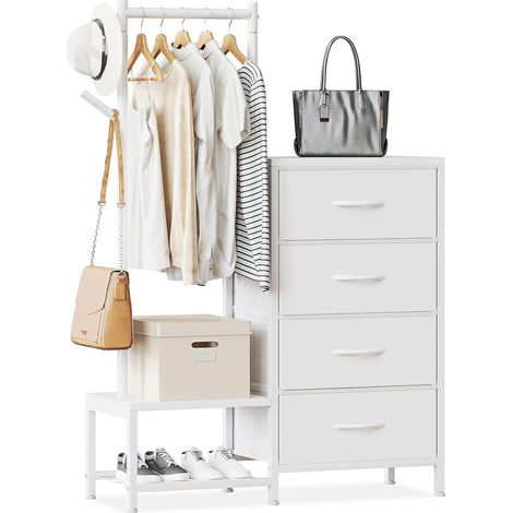 Kommode mit 4 Stoffschubladen und Schuhregal 75 x 30 cm Weiß Coleshome (1/5)