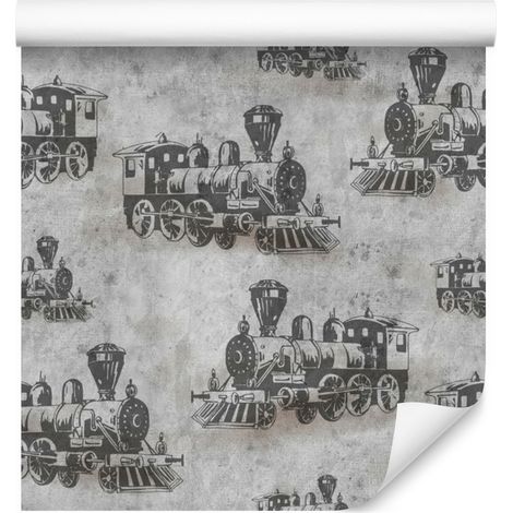 Papel pintado de locomotora vintage frente a hormigón en estilo vintage 50x1000 cm (1/5)