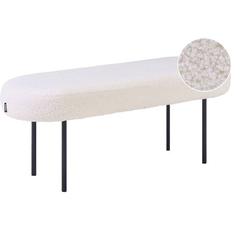 Bench Off-White Boucle Upholstery Metal Legs Oval Seat Cottage Retro Living Room WOLFEBORO