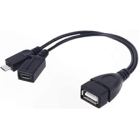 Câble OTG 2-en-1 pour TV Stick avec cordon d'alimentation, USB Type A femelle vers Micro USB mâle et femelle, compatible Android et Windows Phone (1/5)