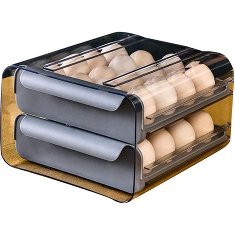 Support à poulet, carton à œufs de type tiroir empilable à double couche, récipient de stockage frais en plastique, réfrigérateur, support à œufs anti-chute (32 pièces) (1/5)