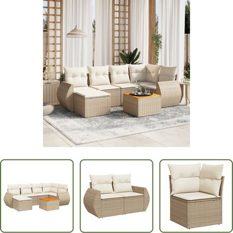 vidaXL Gartensessel - 7-tlg. Garten-Sofagarnitur mit Kissen Beige Poly Rattan (1/5)