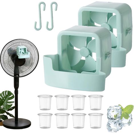 2pcs Support Pain de Glace Ventilateur, Bac à Glaçons Pour Ventilo (Vert)  2 Pièces Porte Glace Accrochable avec Crochet. Système de Rafraîchissement Rapide pour Maison Bureau Terrasse Balcon. (1/5)