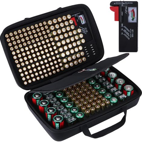 Dur Étui de Rangement pour Piles Compatible avec 259 Piles AA AAA C D 9V (Piles Non Incluses), Sac Taille M (1/5)
