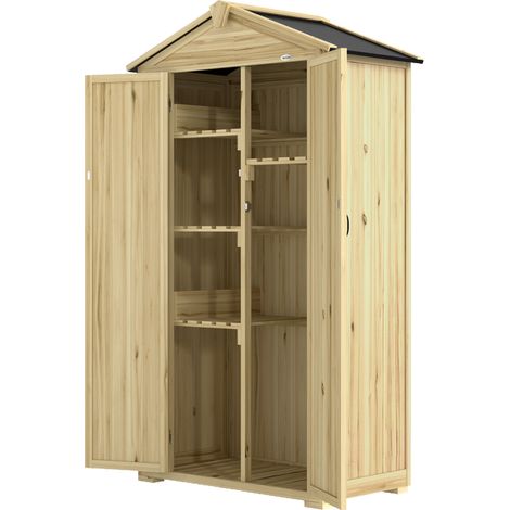 Outsunny Ripostiglio da Giardino in Legno a 3 Ante con Ripiani e Ganci