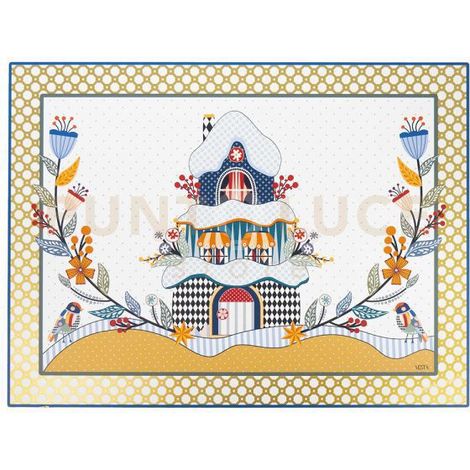 SET 2 TOVAGLIETTE RIGIDE NATALIZIE IN CRISTALLO ACRILICO DECORATO DISEGNO CASETTA