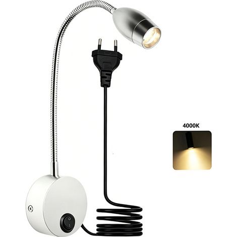 Applique murale de chevet LED 3 W flexible – Lampe de lecture à spot orientable, éclairage neutre 4000 K pour chambre et bureau (1/3)