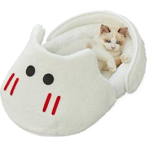 Lit-chausson pour chat - blanc - adapté à toutes les saisons - berceau d'hiver pour animaux de compagnie - coussin de canapé convertible (1/5)