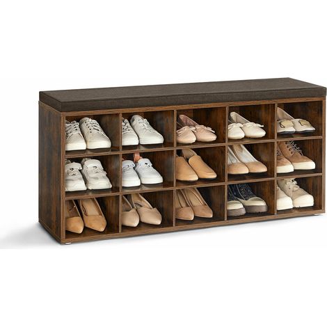 VASAGLE Panca Scarpiera, Scarpiera Ingresso con Seduta Imbottita e 15 Scomparti, Scaffale Porta Scarpe da Ingresso, Regge Fino a 200 kg, Marrone Vintage e Marrone (1/5)
