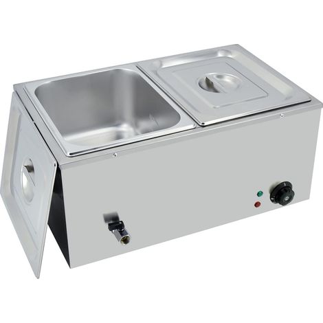 Bain Marie électrique en Acier Inoxydable 220-240V 1500W Commercial Chauffe Plat 2 Bacs Casseroles avec Robinet de vidange Contrôle de la température (1/5)