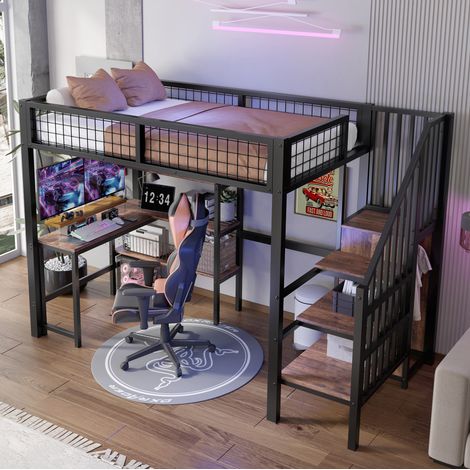 Letto a soppalco 90x200 con scrivania e armadio DESVIAE (1/5)
