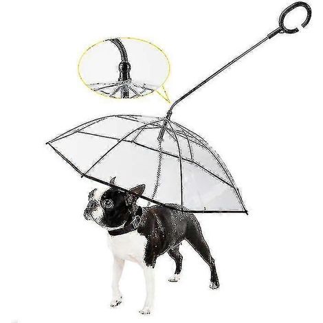 Parapluie pour animaux de compagnie, parapluie de promenade pour chiens avec laisse réglable pour petits chiens, parapluie transparent en forme de C (1/5)