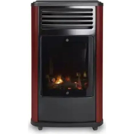 Poêle à gaz 3,4KW Rouge - Chauffage d'appoint effet Feu de bois Manhattan Sahara (1/5)