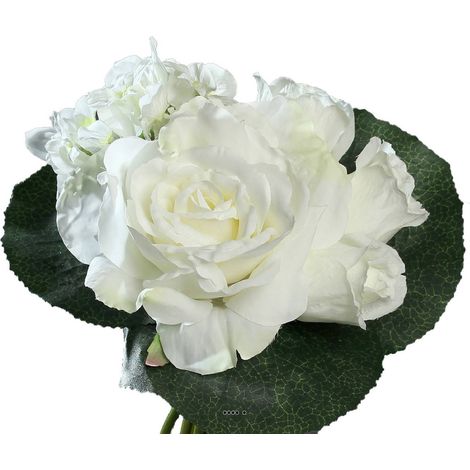 Bouquet varié de Roses et pivoine factices avec feuilles H25cm Crème - couleur: Crème (1/3)