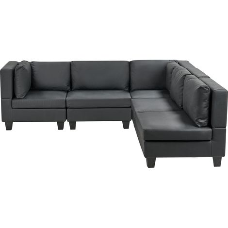 Sofá modular moderno 5 plazas tapizado piel sintética patas negras respaldo acolchado izquierdo negro Unstad