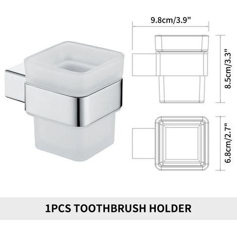 (Porte-gobelet) Accessoires de salle de bain en acier inoxydable : étagère murale, porte-serviettes, barre, porte-brosses de toilette, porte-papier toilette, porte-savon (1/5)