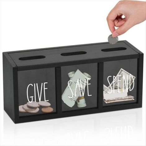 Tirelire - Bois - Acrylique Transparent - Fixation Murale et Comptoir - Pour Enfants et Adultes - 1 Pièce (1/5)