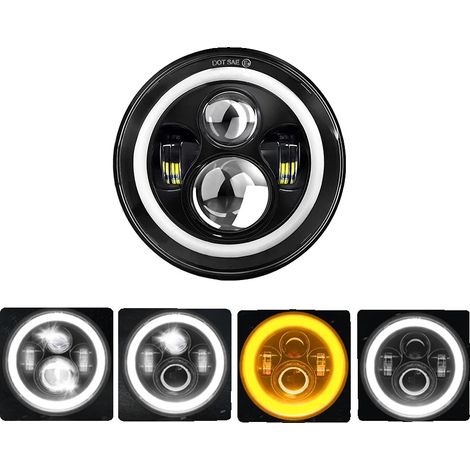Phare LED de 7 pouces, sortie haute et basse, étanche IP68, Ivoire, Blanc avec jaune (1/2)